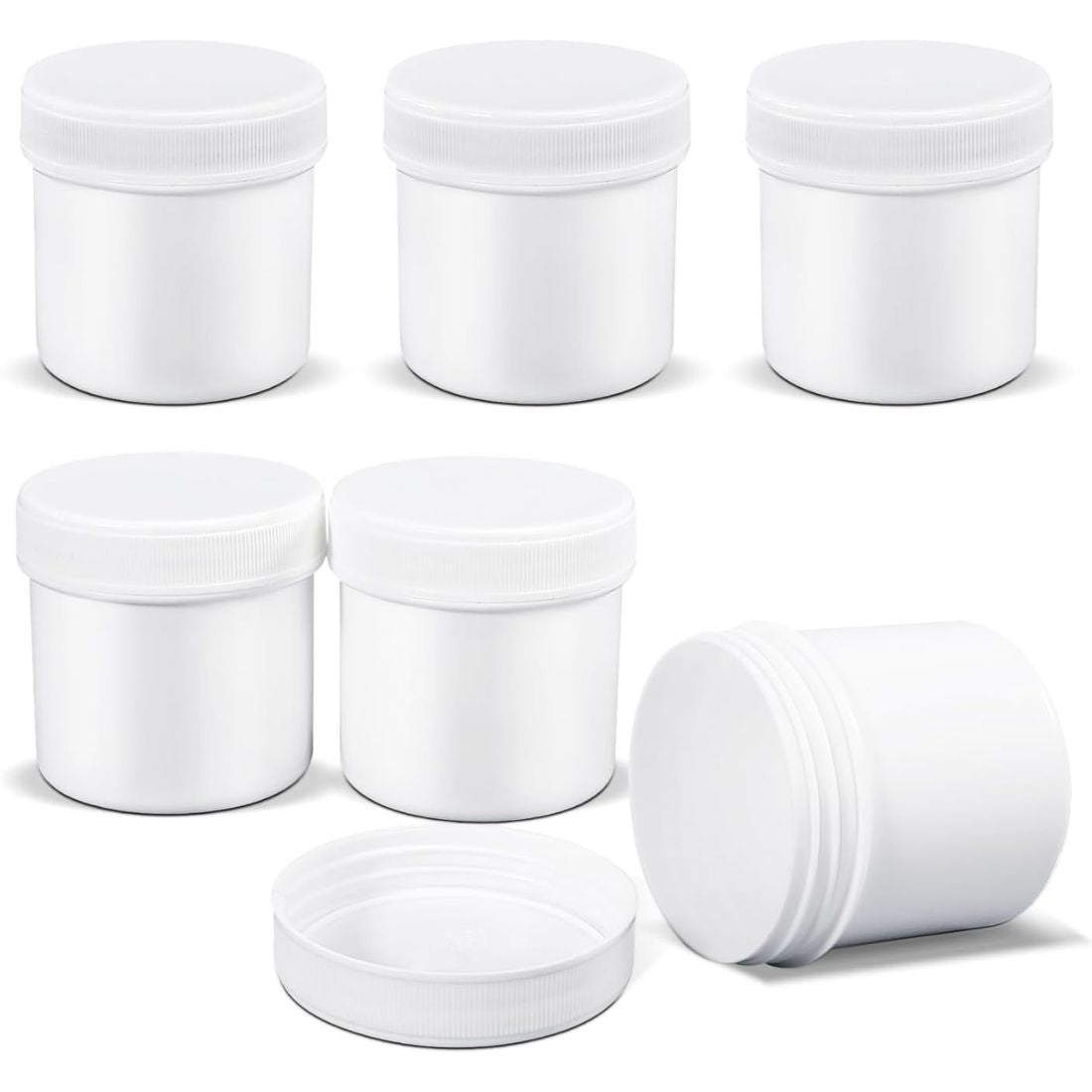 White Round Wide-Mouth Plastic Jars- 50/Pk
